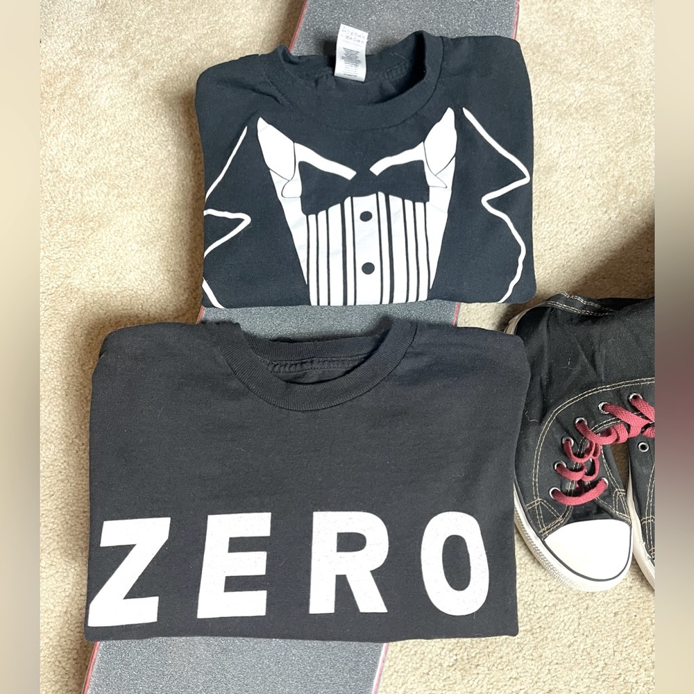 Two Tee Bundle - Tuxedo Tee & ZERO Skateboard Brand - Small/Medium